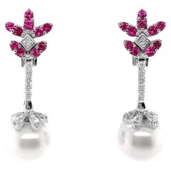 Ohrringe mit rosa Saphiren und Diamanten mit Südseeperlen