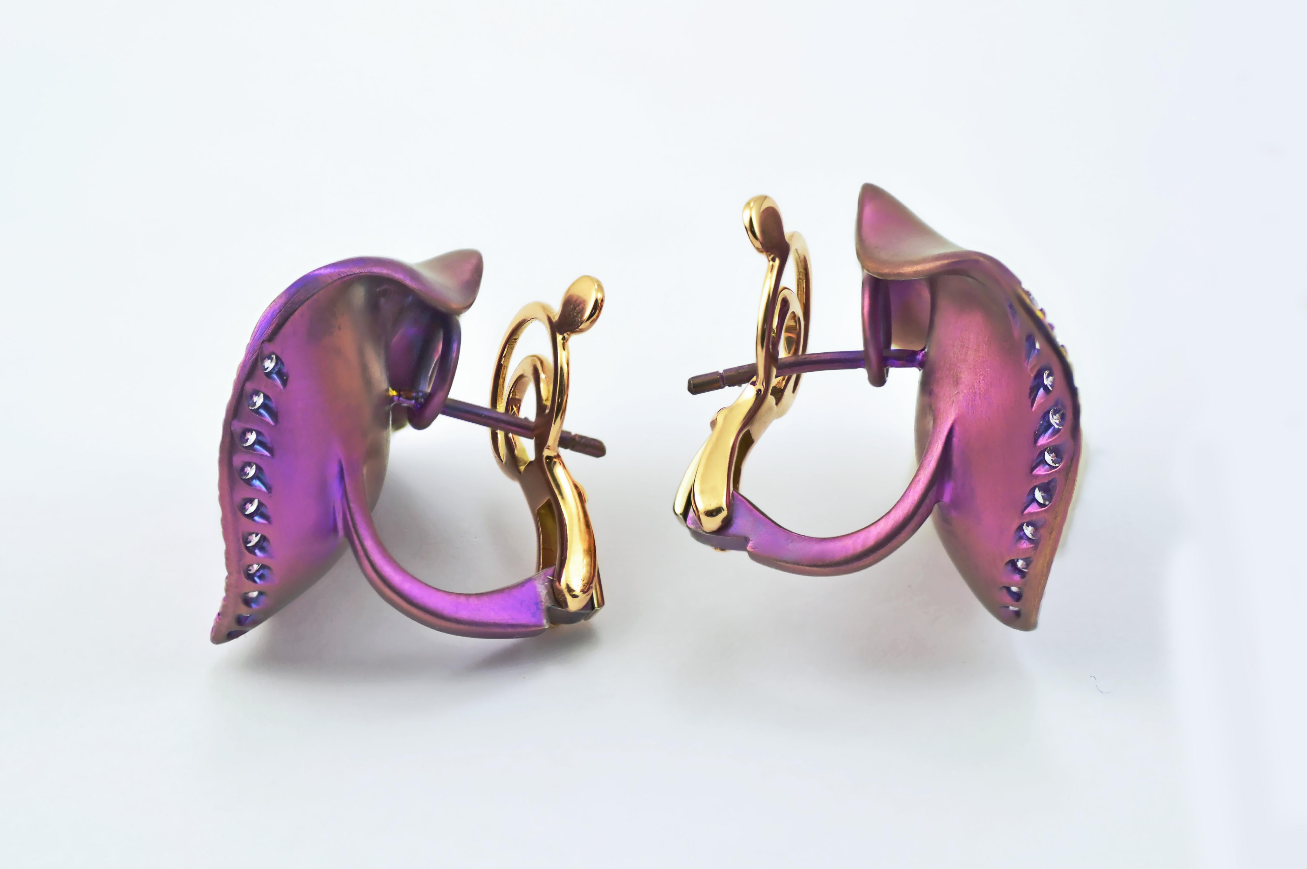 Pink Titanium Diamond Gold Earrings 3