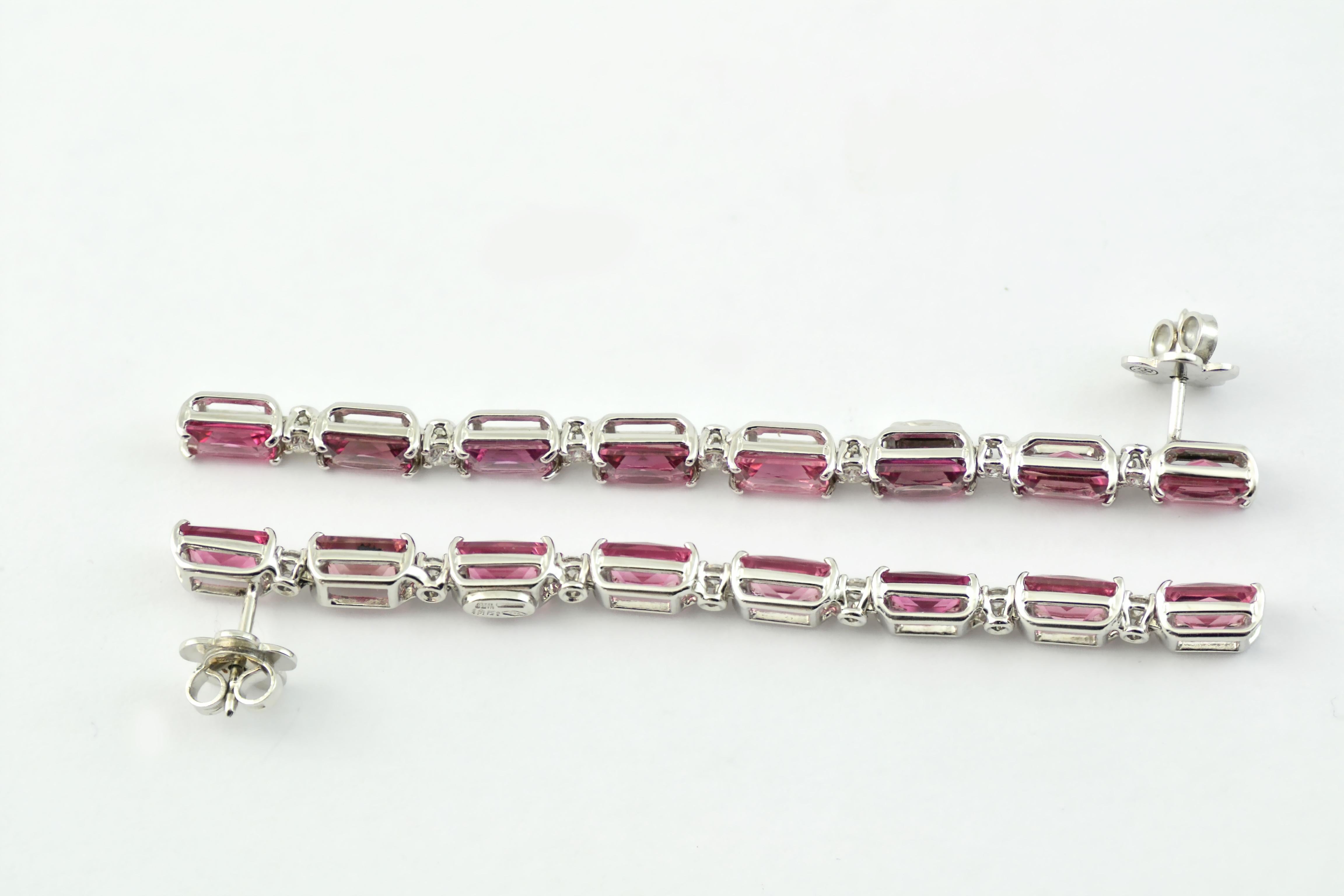 Pink Tourmaline Diamonds  18KT White Gold Handcrafted in Italy Earrings In New Condition For Sale In Valenza , IT