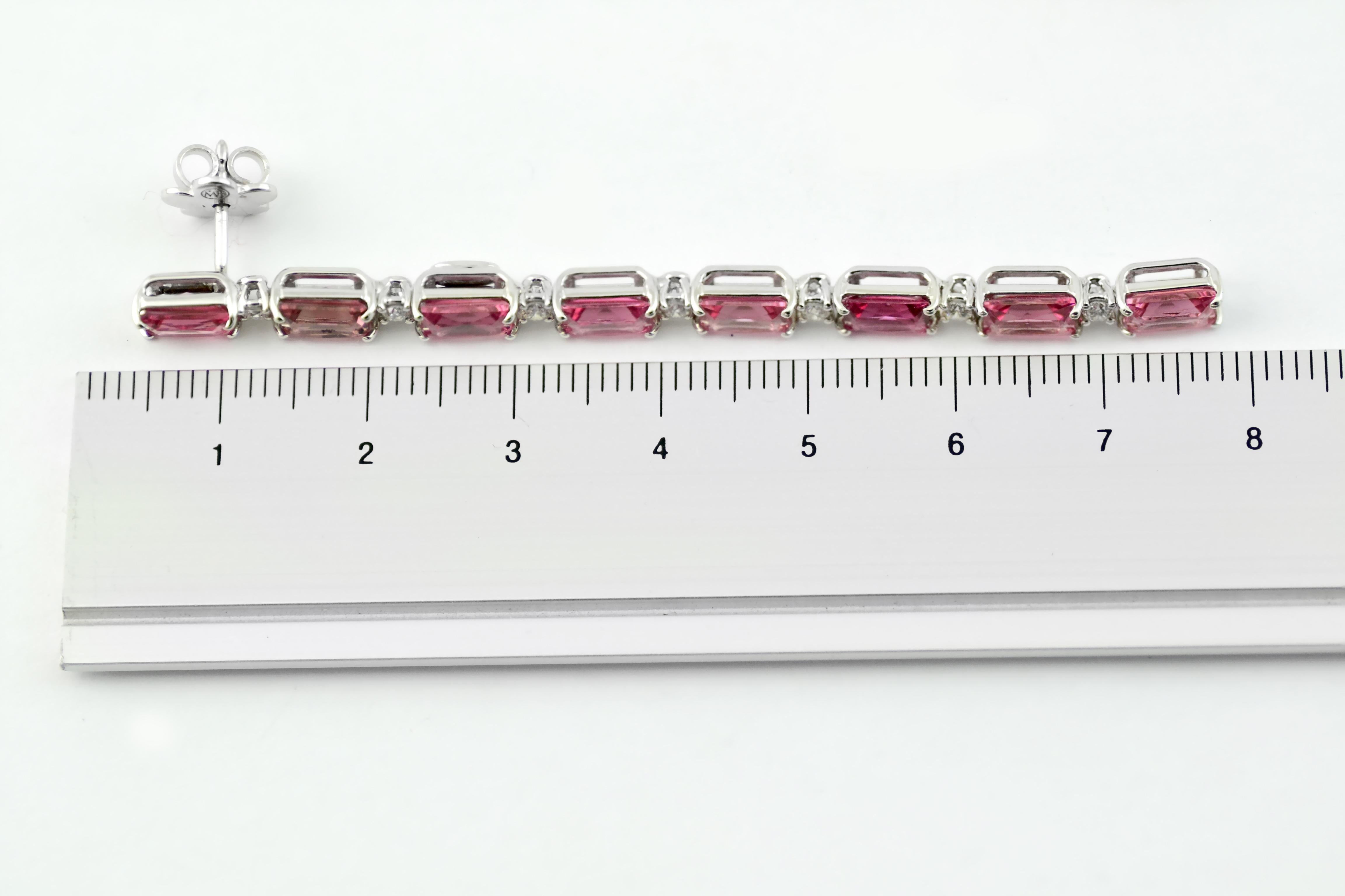 Tourmaline rose et diamants  Boucles d'oreilles en or blanc 18KT fabriquées à la main en Italie Pour femmes en vente