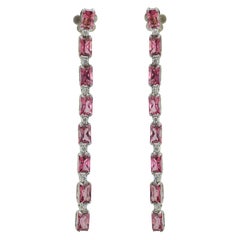 Pink Tourmaline Diamond 18KT White Gold Handcrafted Earrings