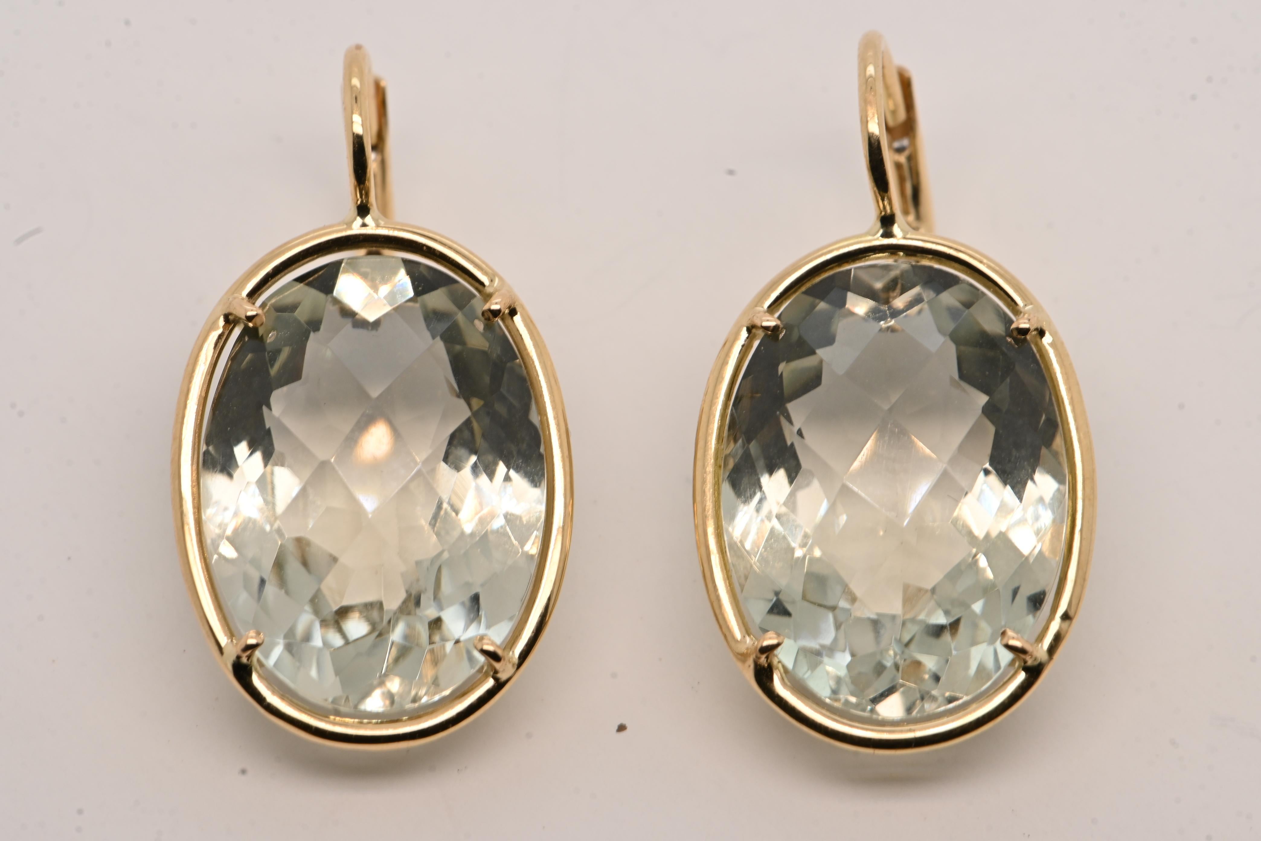 Oval Cut Earrings Prasolite Yellow Gold 18 Carat For Sale