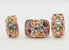 Earrings Ring Set Citrine Amethyst 14K Rose Gold Peridot Aquamarine Diamond