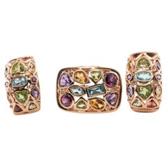 Earrings Ring Set Citrine Amethyst 14K Rose Gold Peridot Aquamarine Diamond