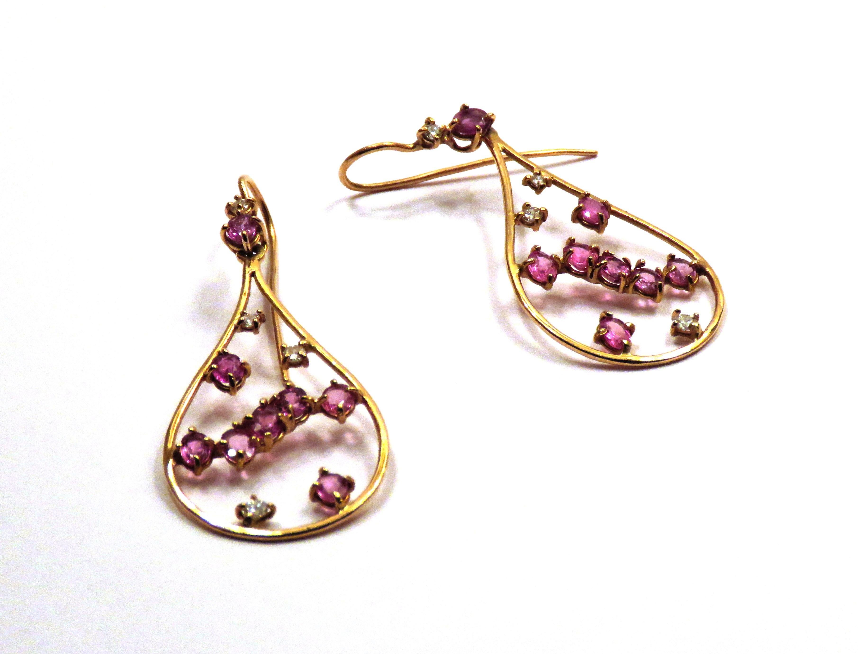 Modern Rose 18 Kt Gold Diamonds Rubies Earrings Handcraft in Italy by Botta Gioielli