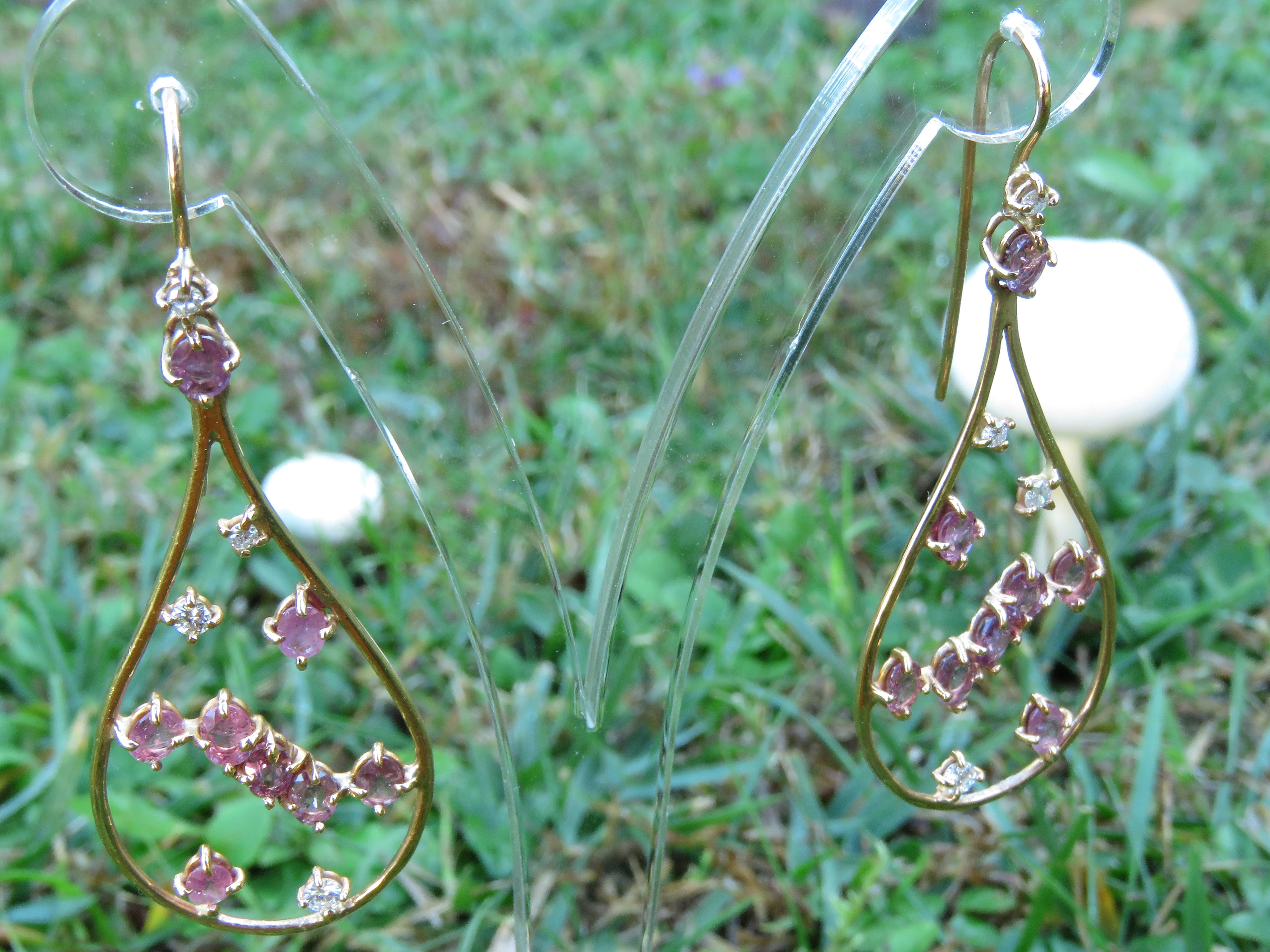 Oval Cut Rose 18 Kt Gold Diamonds Rubies Earrings Handcraft in Italy by Botta Gioielli