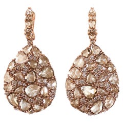 Earrings rose-cut brown diamonds 10.41 crt rose gold