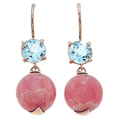 Pendientes Oro rosa Rodocrosita talla perla Topacio azul talla brillante