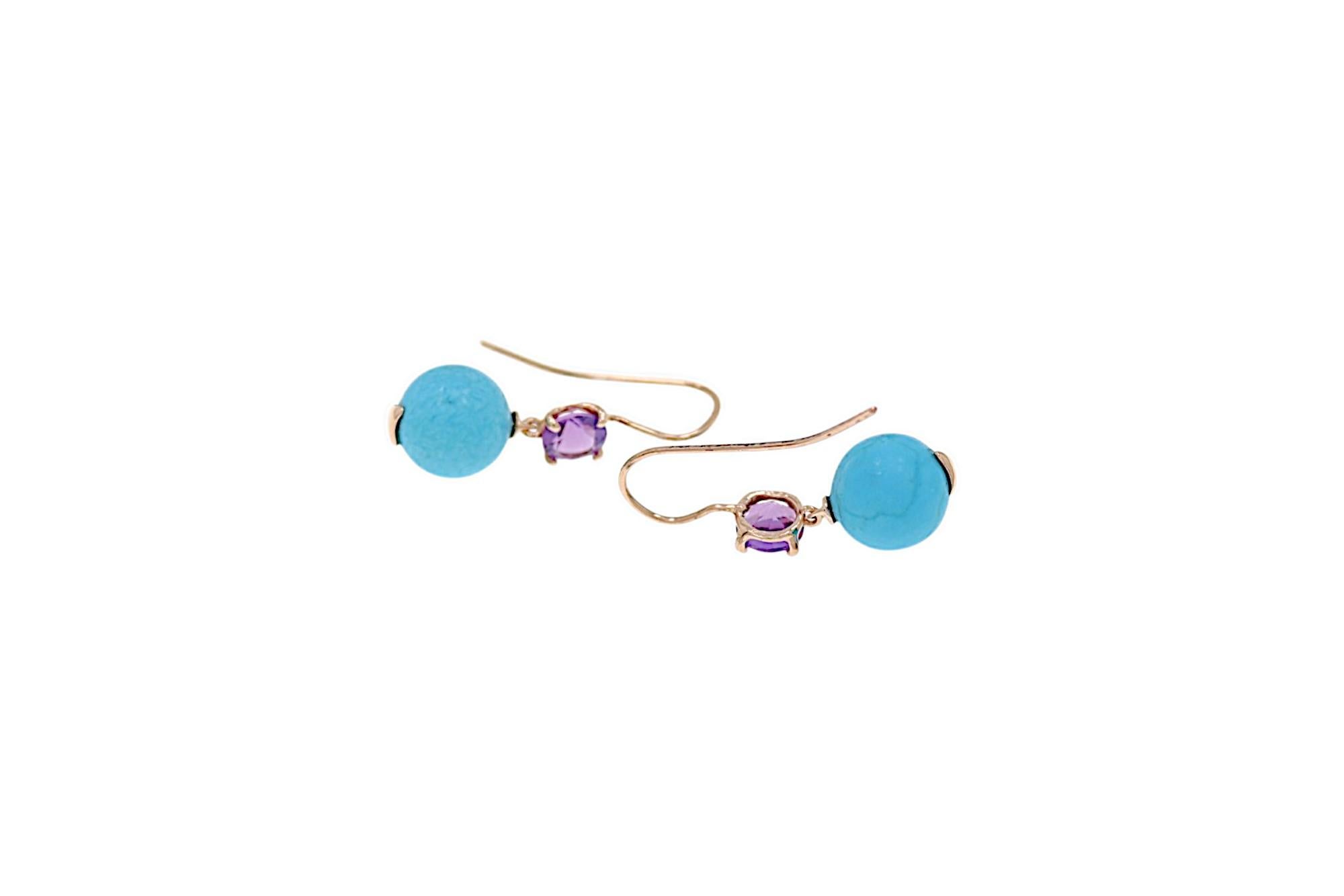 Pendientes Oro Rosa Perla Corte Turquesa Corte Brillante Amatista Cuenta en venta