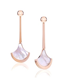 Earrings Rose Gold with Fan Shaped Mother of Pearl and Rock Crystal