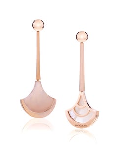 Earrings Rose Gold with Fun Shaped Rose Quartz and Mother of Pearl