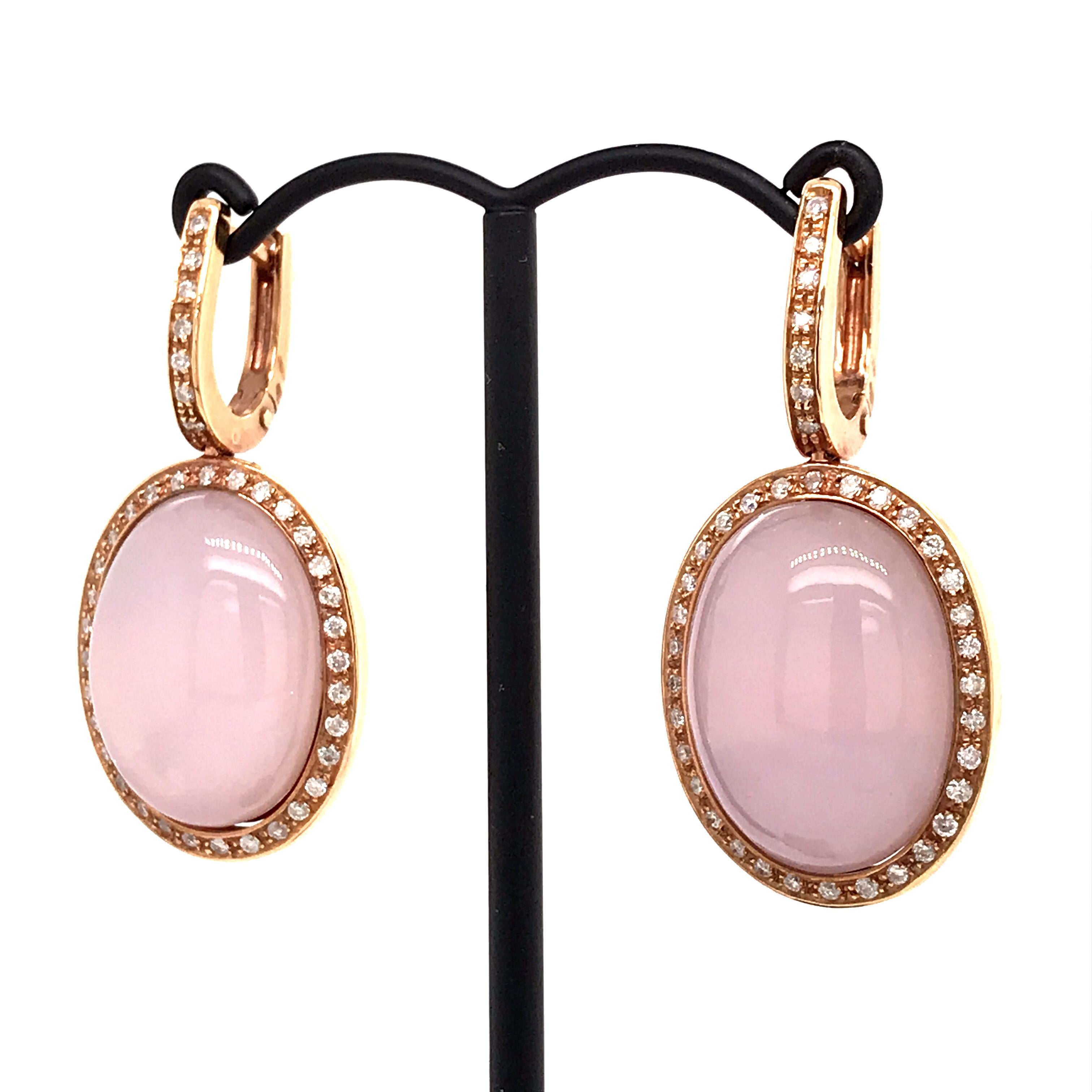 Earrings Rose Quartz Diamonds Bakelite Rose Gold 18 Karat For Sale 1