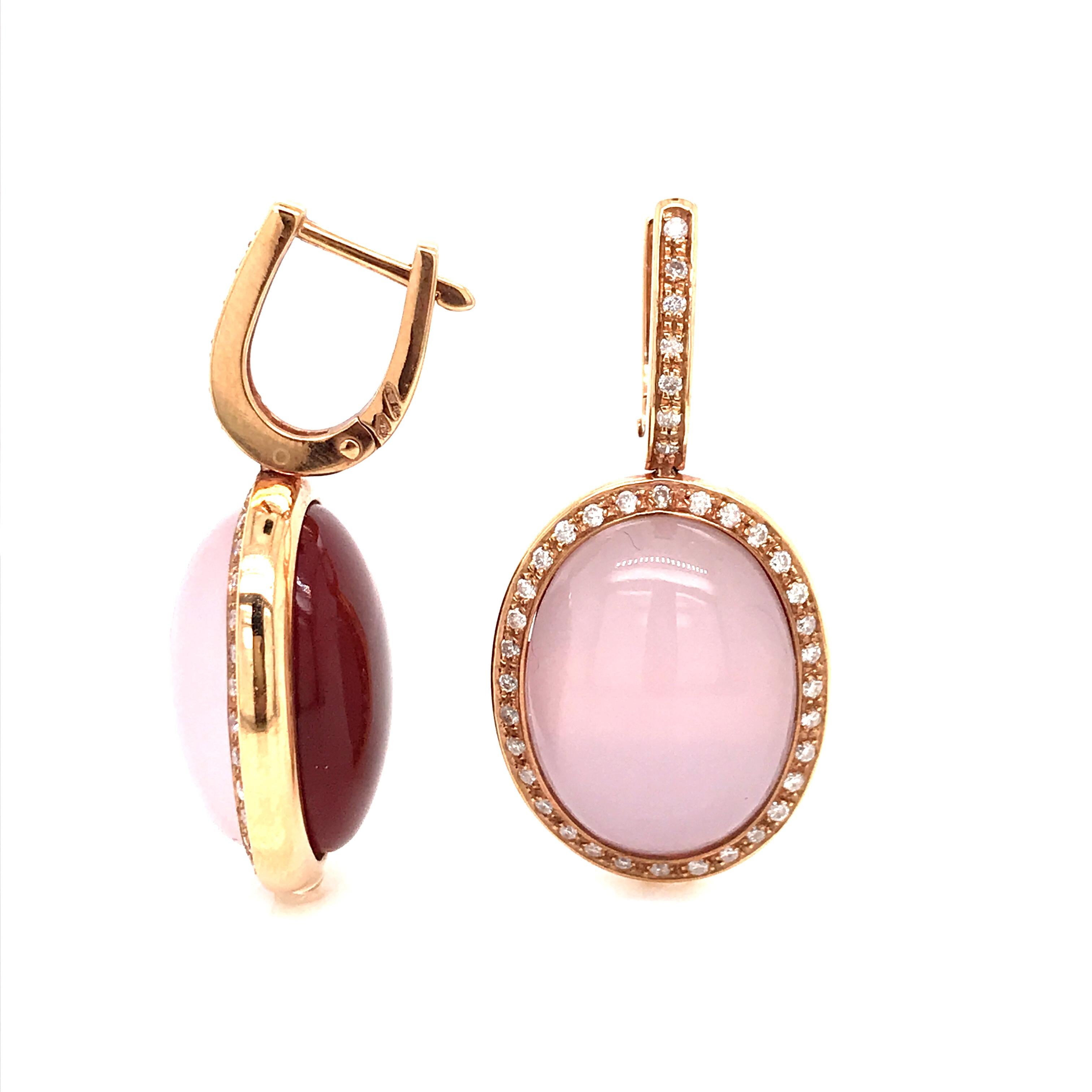 Earrings Rose Quartz Diamonds Bakelite Rose Gold 18 Karat For Sale 4