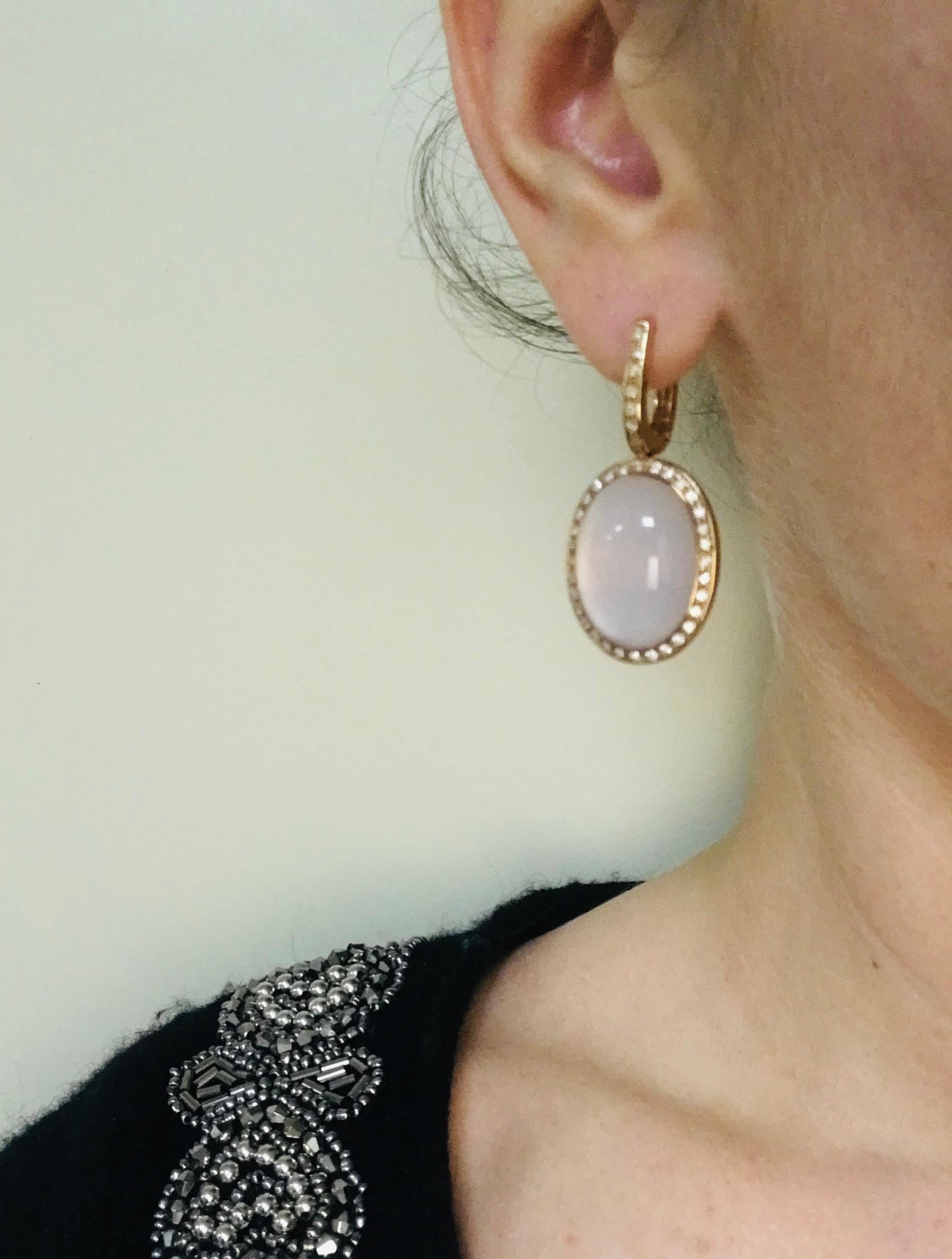 Earrings Rose Quartz Diamonds Bakelite Rose Gold 18 Karat For Sale 6