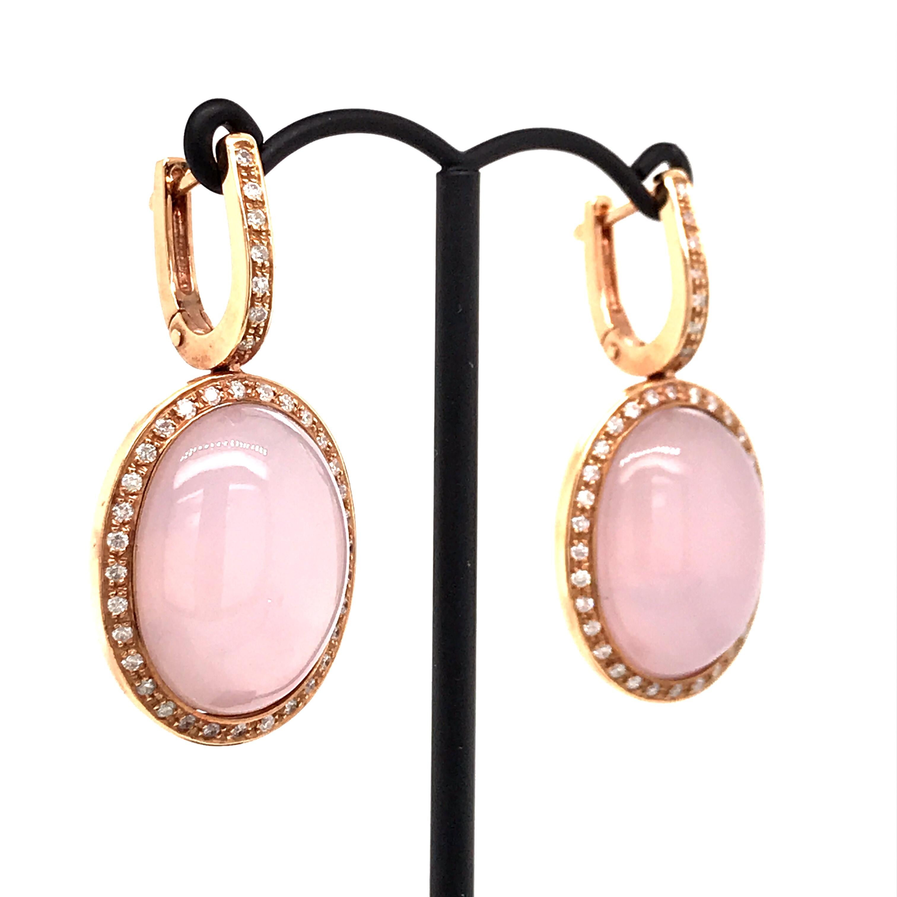 Contemporary Earrings Rose Quartz Diamonds Bakelite Rose Gold 18 Karat For Sale