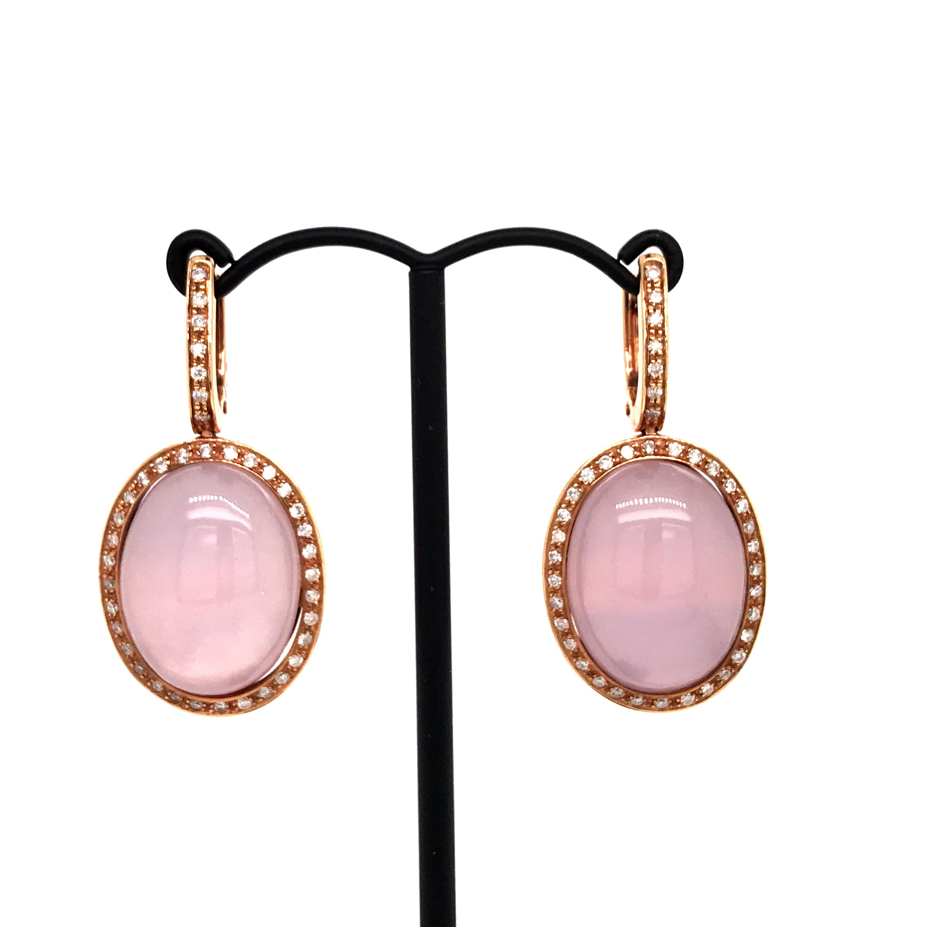 Earrings Rose Quartz Diamonds Bakelite Rose Gold 18 Karat In New Condition For Sale In Vannes, FR