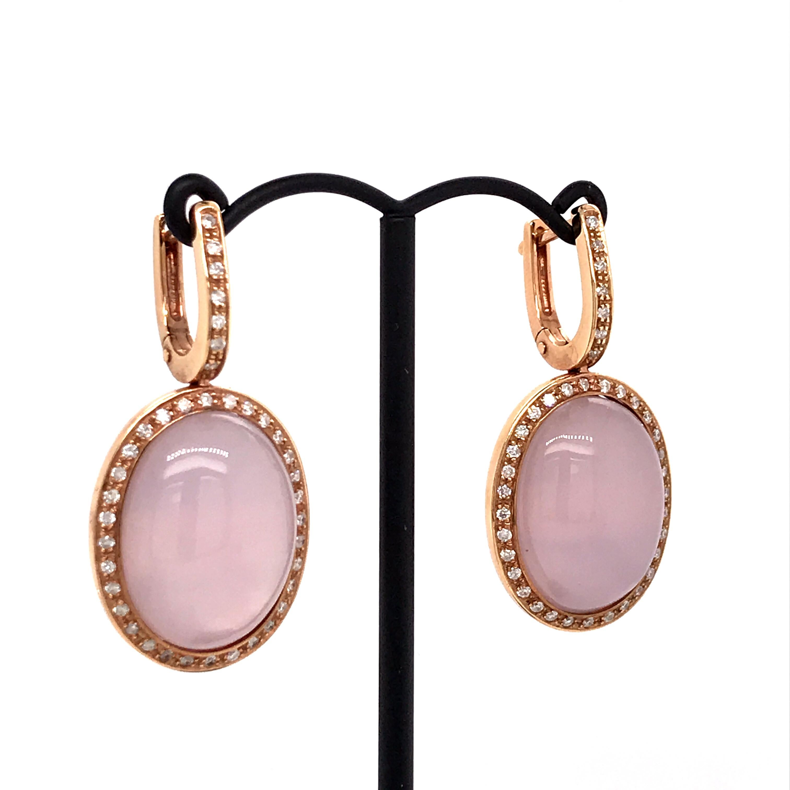 Women's Earrings Rose Quartz Diamonds Bakelite Rose Gold 18 Karat For Sale