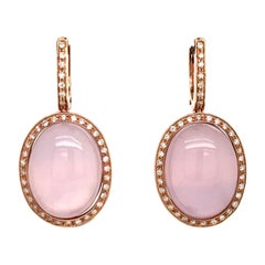 Boucles d'oreilles en or rose 18 carats, quartz rose, diamants et bakélite
