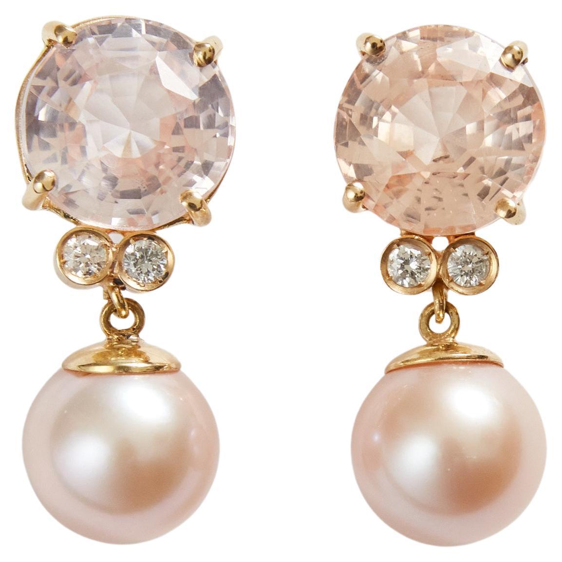 Earrings Rose Sapphire Natural Pearls Diamond For Sale