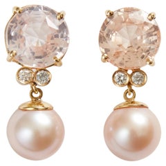 Boucles d'oreilles saphir rose perles naturelles diamant