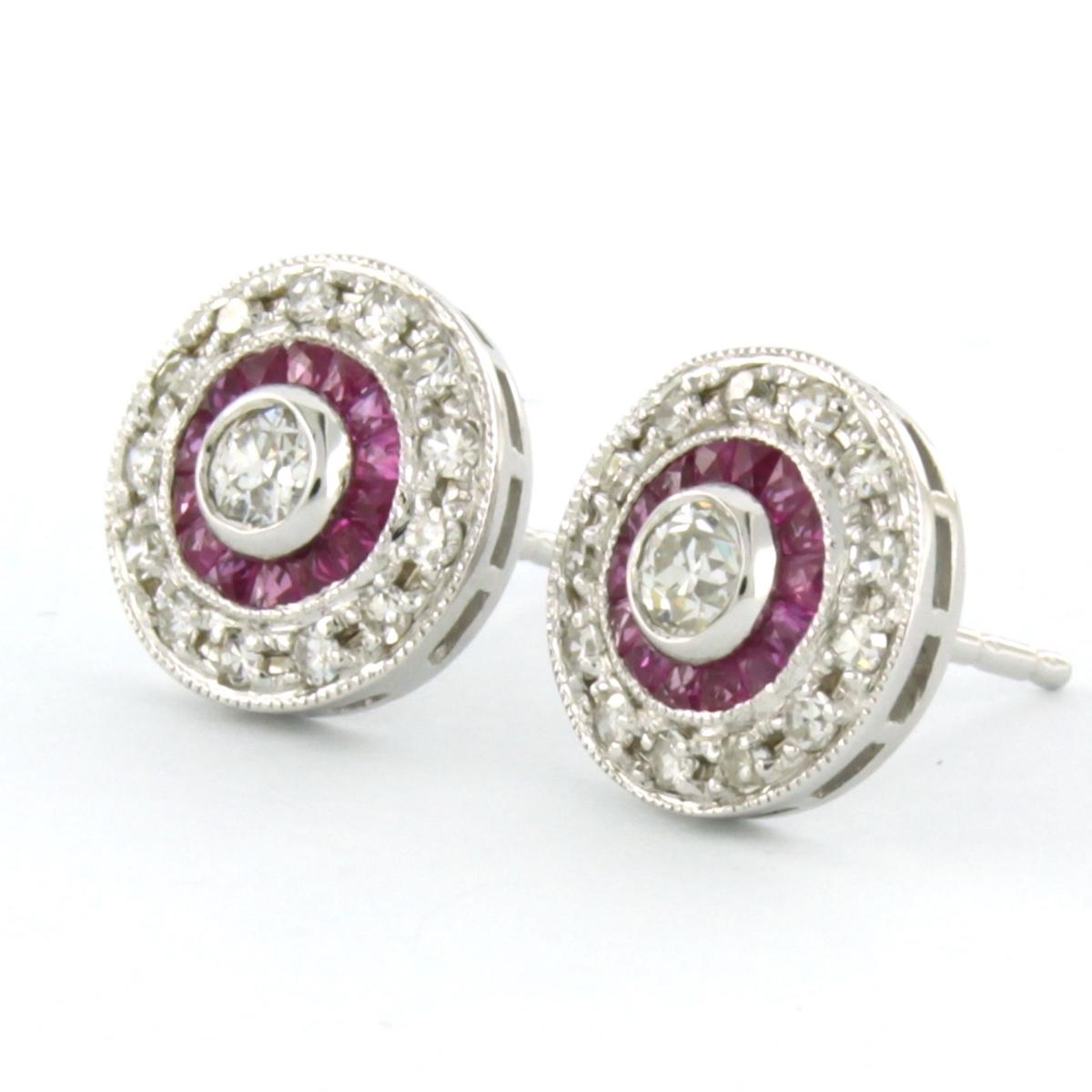 Earrings Ruby and Diamond 14k white gold in ART DECO STYLE  In New Condition In The Hague, ZH