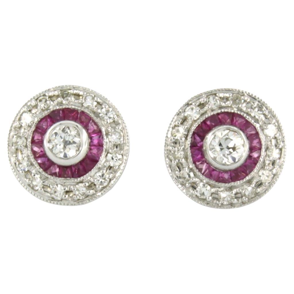 Earrings Ruby and Diamond 14k white gold in ART DECO STYLE 
