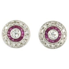 Earrings Ruby and Diamond 14k white gold in ART DECO STYLE 