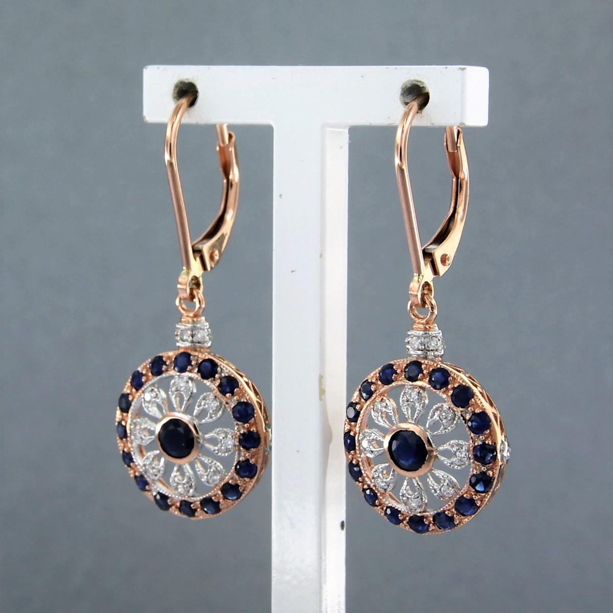 Single Cut Earrings Sapphire diamond 14k bicolour gold For Sale