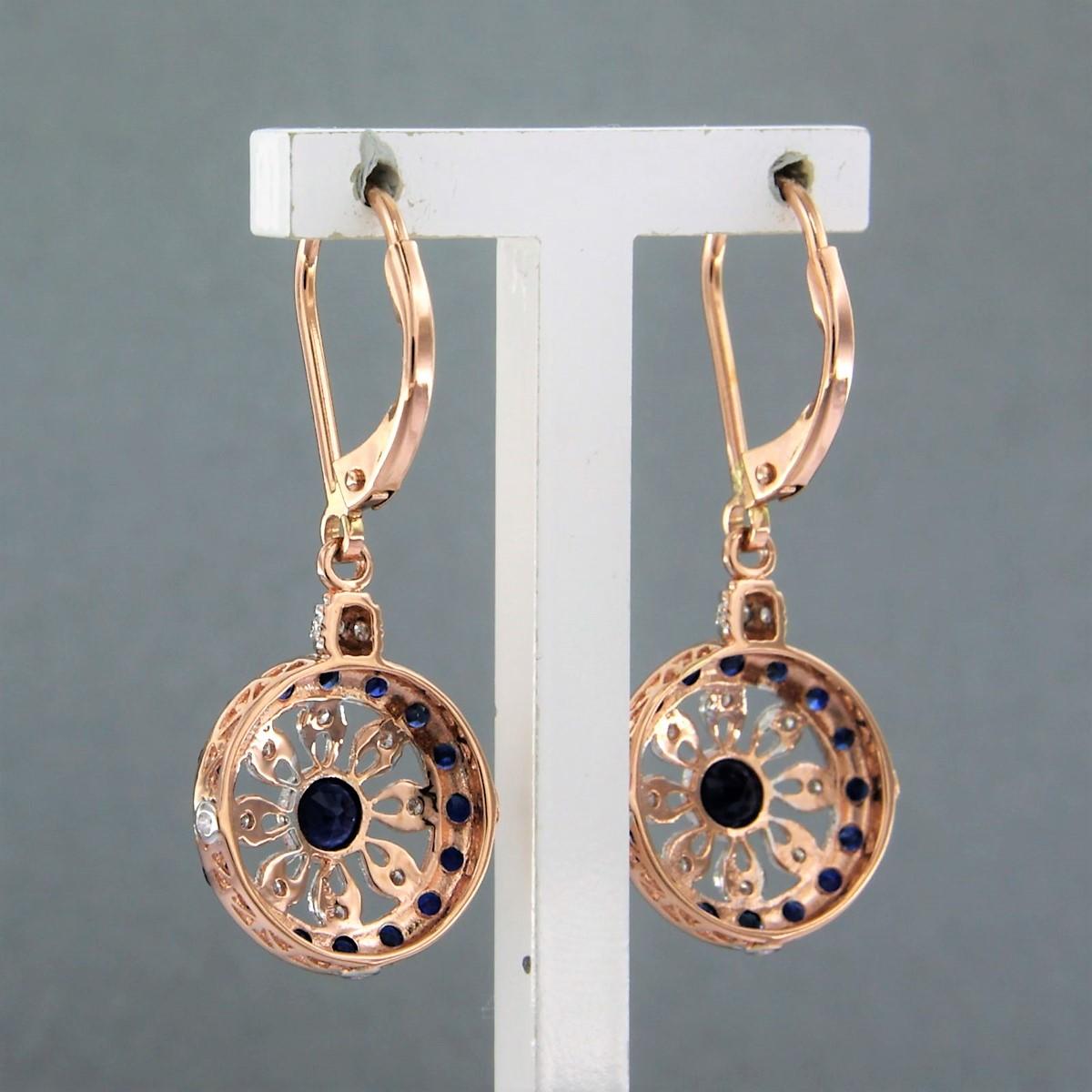 Earrings Sapphire diamond 14k bicolour gold In New Condition For Sale In The Hague, ZH