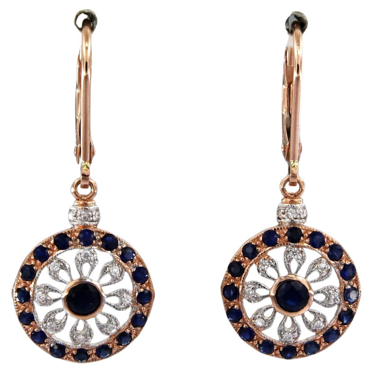 Earrings Sapphire diamond 14k bicolour gold