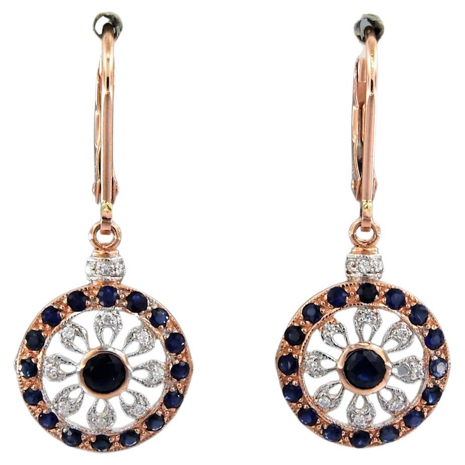 Earrings Sapphire diamond 14k bicolour gold For Sale