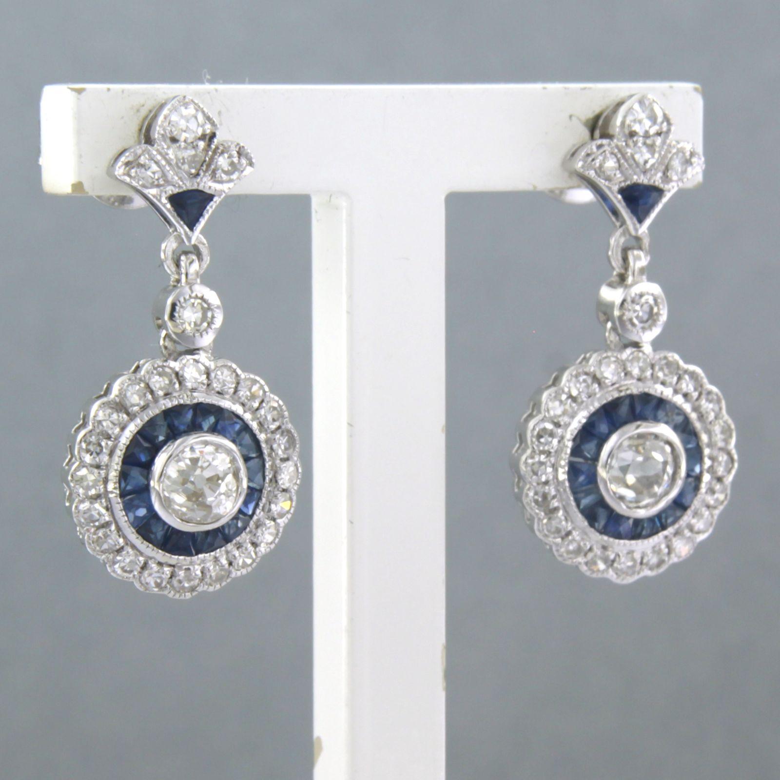 Modern Earrings Sapphire diamond 14k white gold For Sale