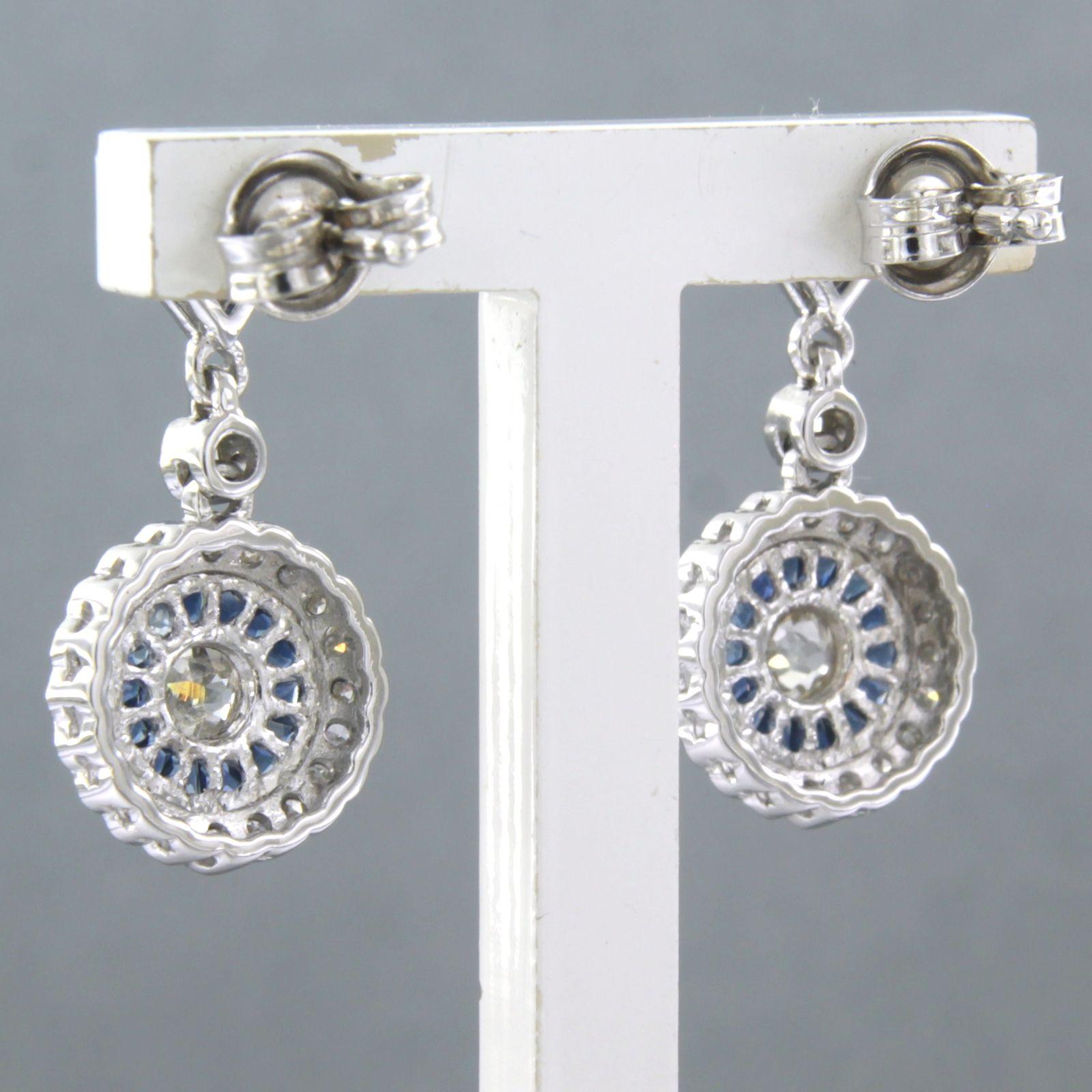 Earrings Sapphire diamond 14k white gold In New Condition For Sale In The Hague, ZH