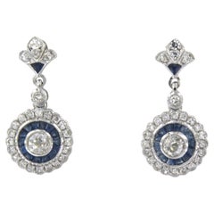 Earrings Sapphire diamond 14k white gold