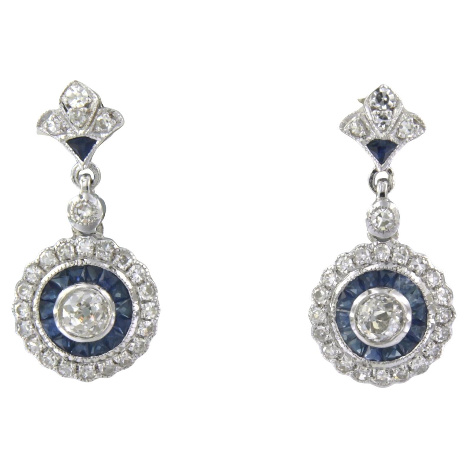 Earrings Sapphire diamond 14k white gold For Sale