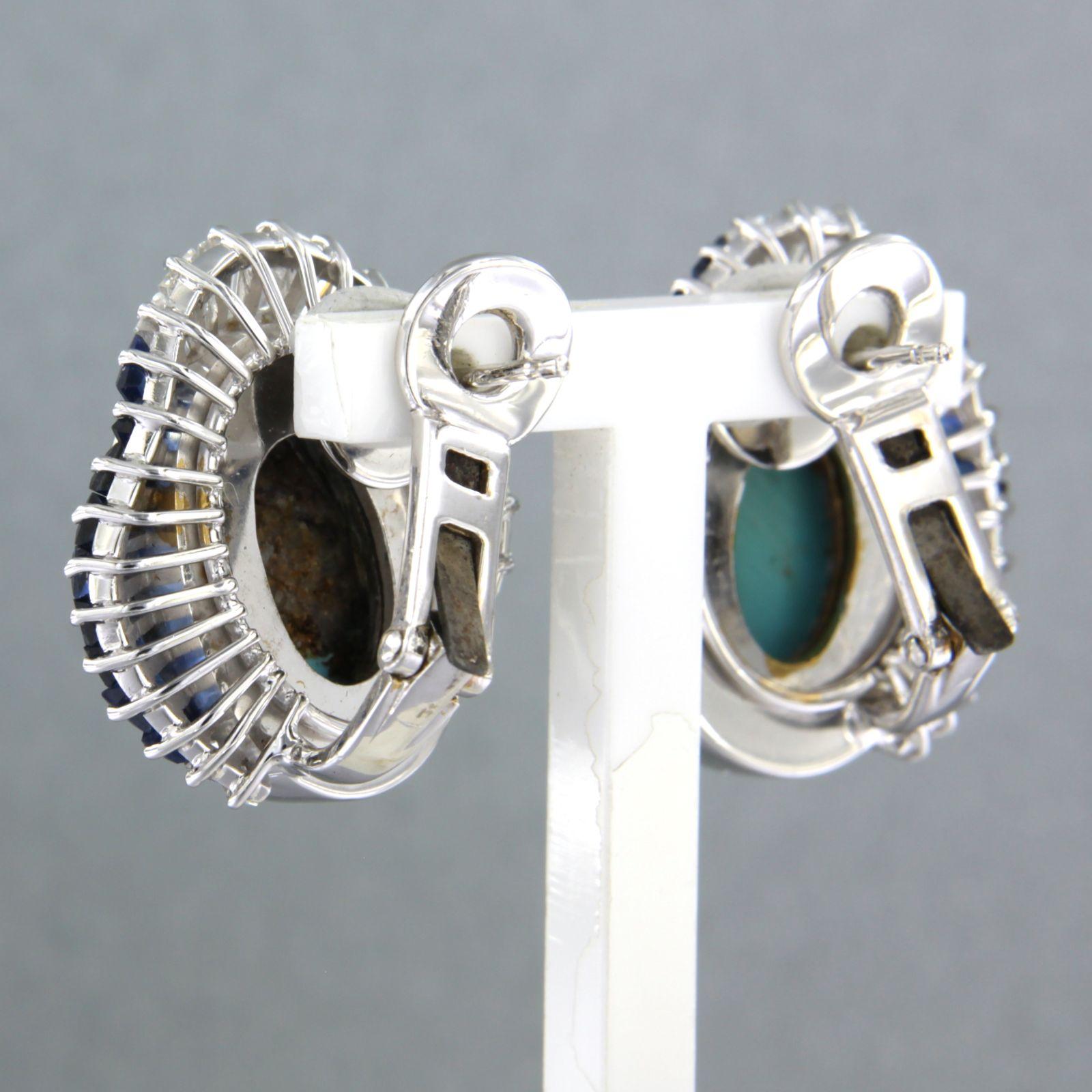 Baguette Cut Earrings Sapphire diamond 18k white gold