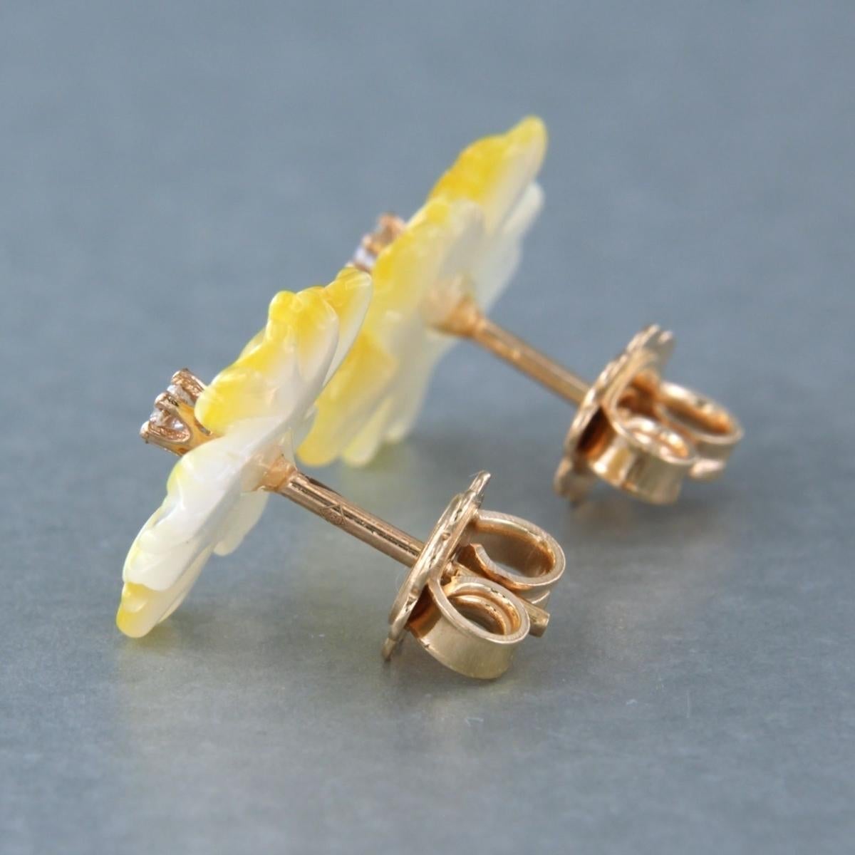 Brilliant Cut Earrings set with agate and brilliant cut diamonds 18k pink gold For Sale
