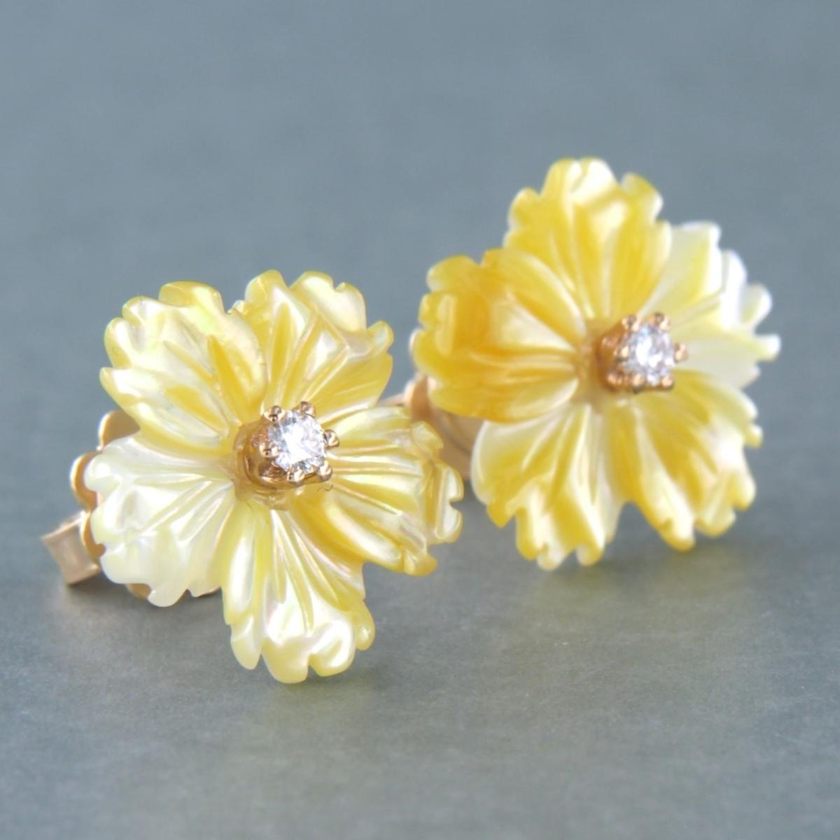 Earrings set with agate and brilliant cut diamonds 18k pink gold In New Condition For Sale In The Hague, ZH