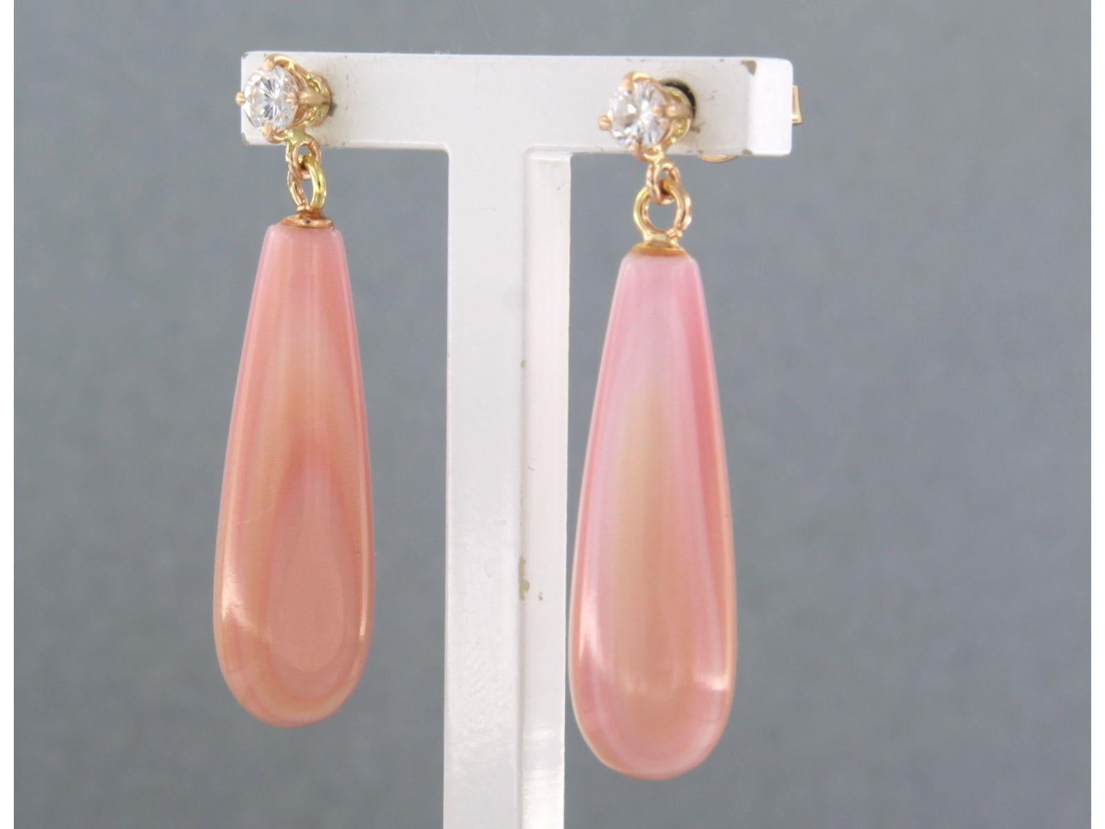 Brilliant Cut Earrings set with agate and diamonds 18k pink gold For Sale
