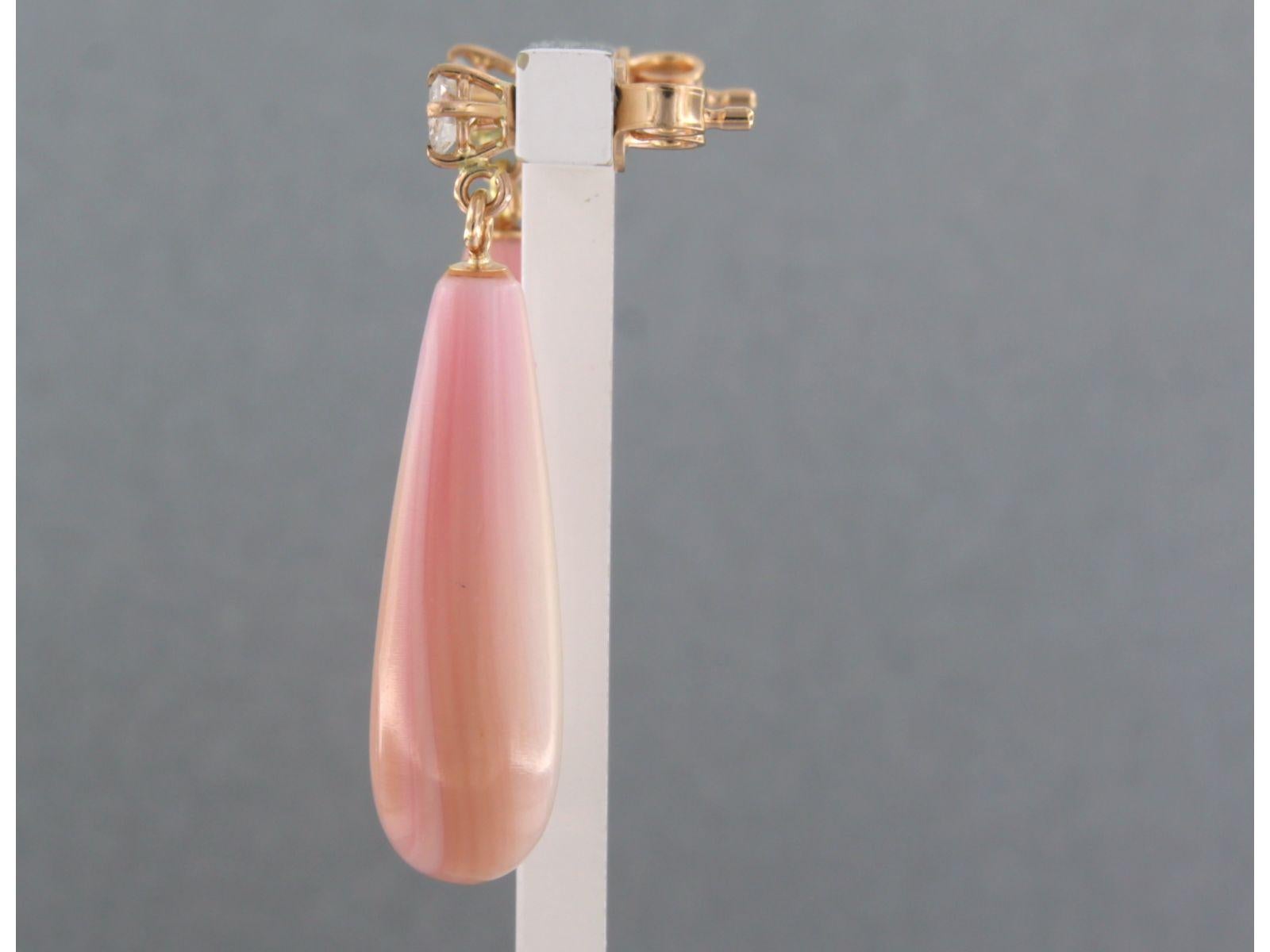 Women's Earrings set with agate and diamonds 18k pink gold For Sale