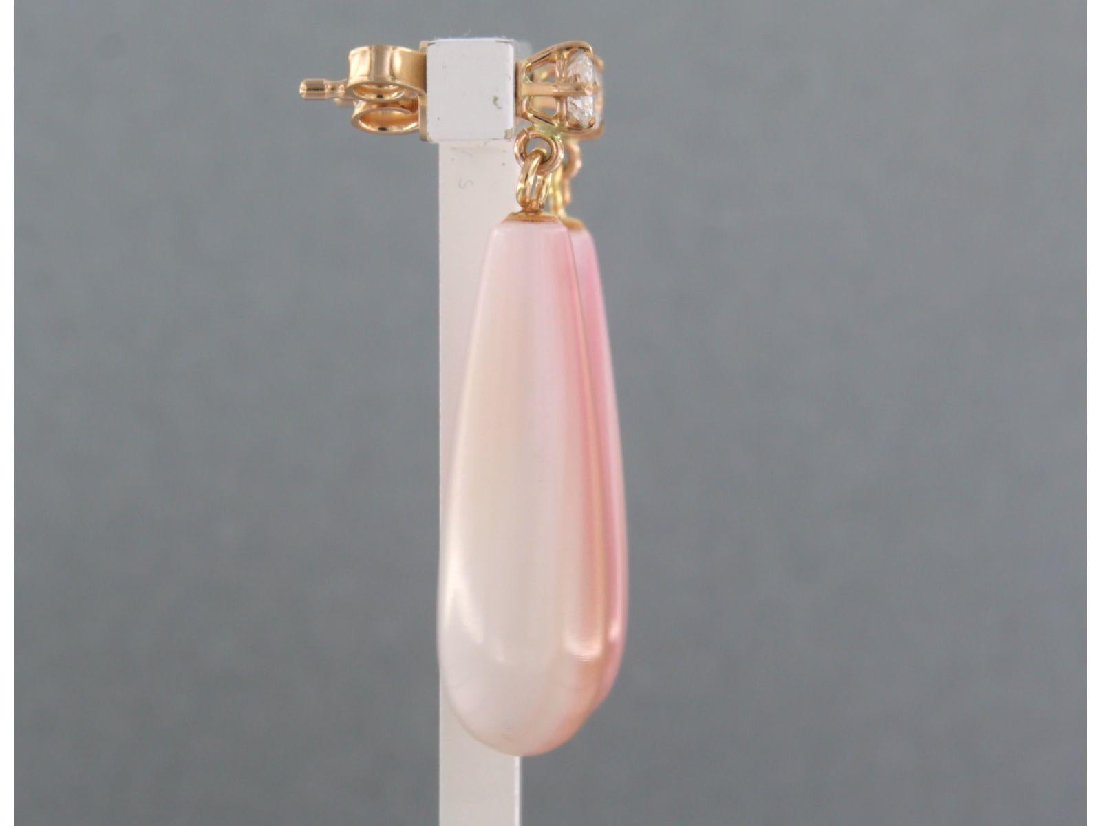Earrings set with agate and diamonds 18k pink gold For Sale 1