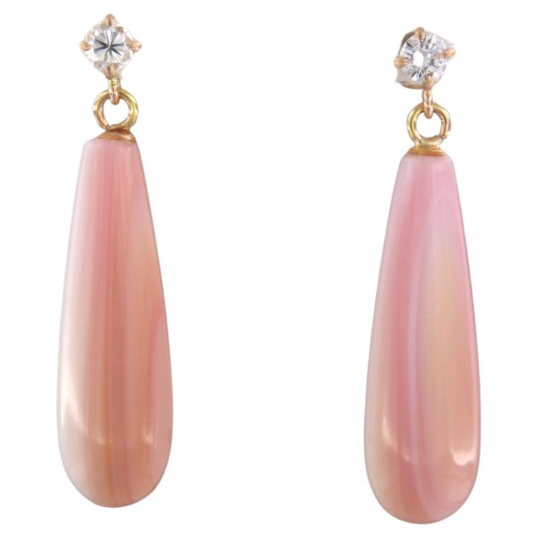 Earrings set with agate and diamonds 18k pink gold For Sale