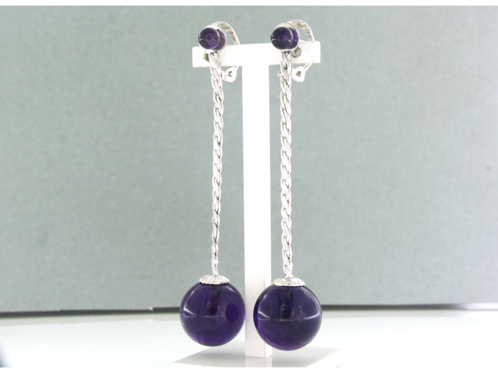 Modern Earrings set with amethyst 14k white gold For Sale