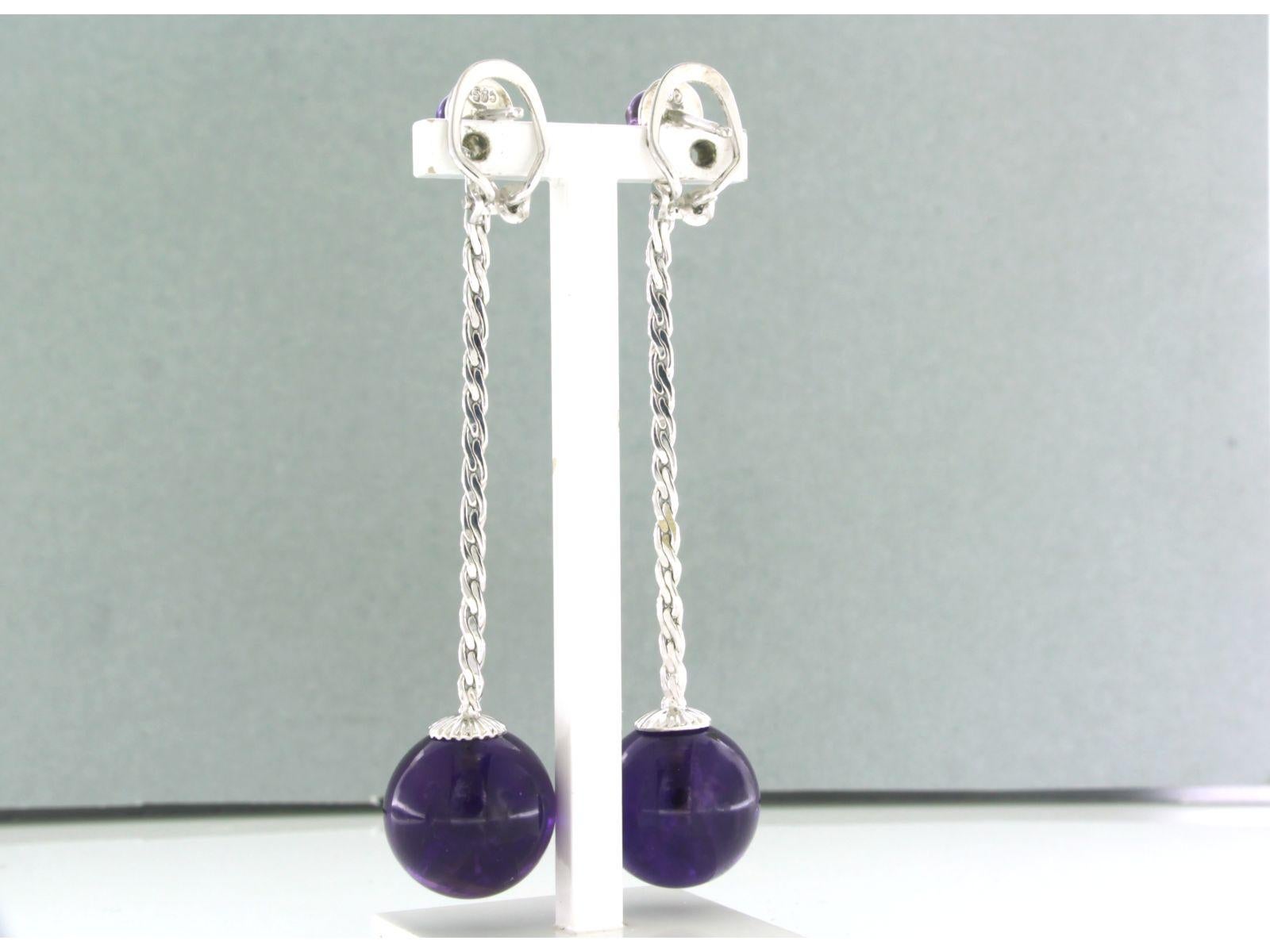 Earrings set with amethyst 14k white gold In Good Condition For Sale In The Hague, ZH