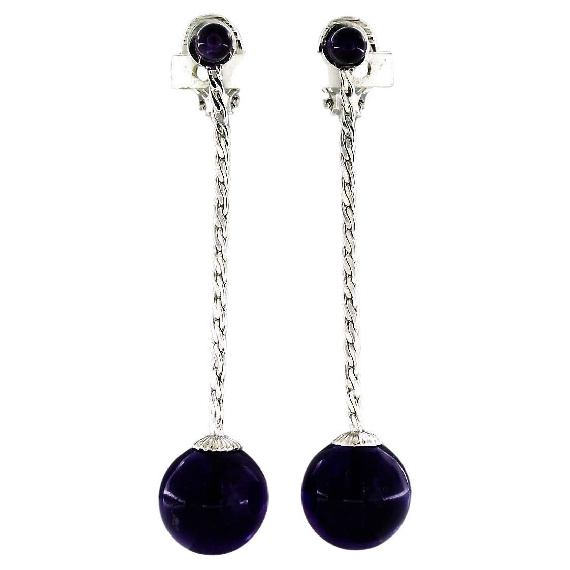 Earrings set with amethyst 14k white gold For Sale