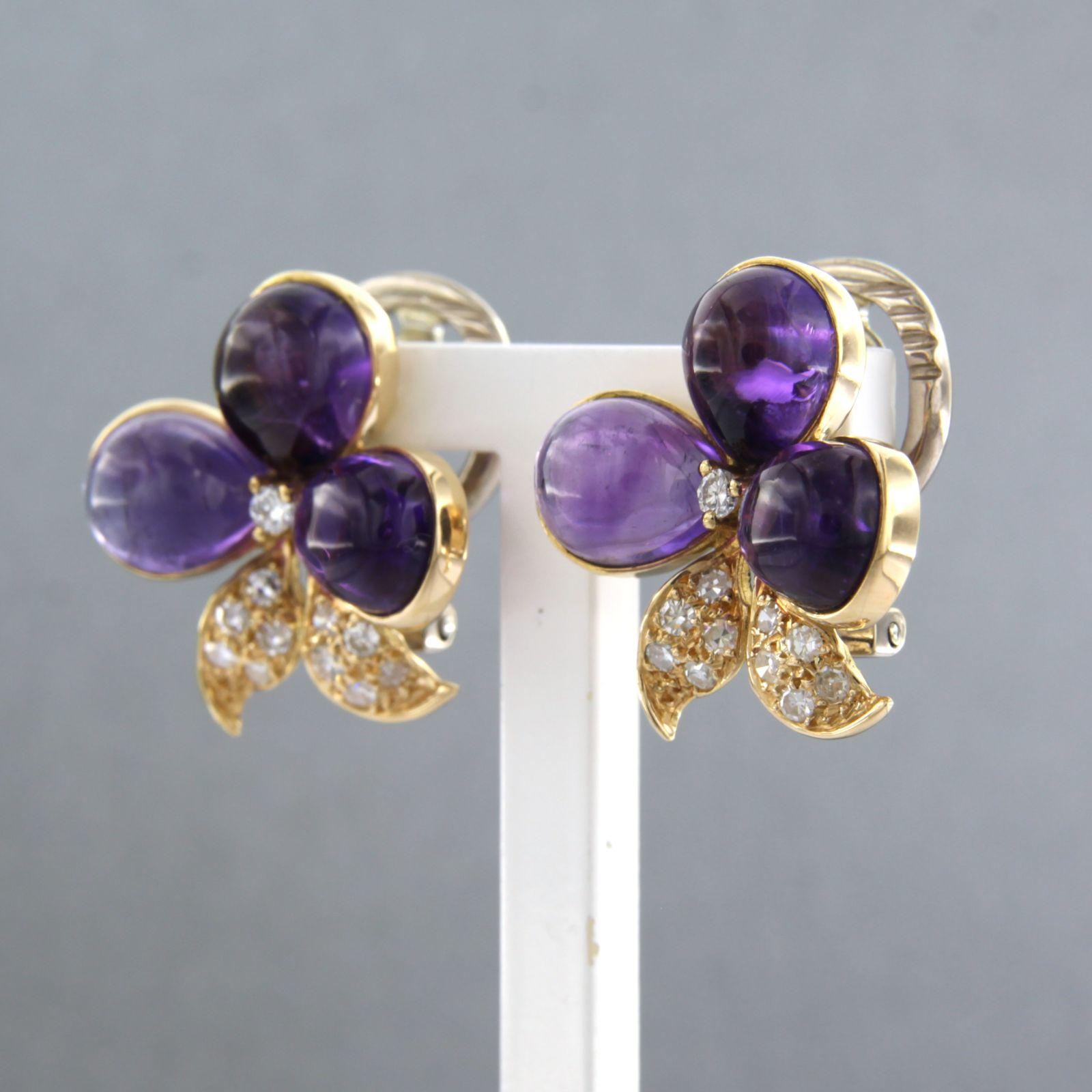 Modern Earrings set with amethyst and diamonds 18k bicolour gold For Sale