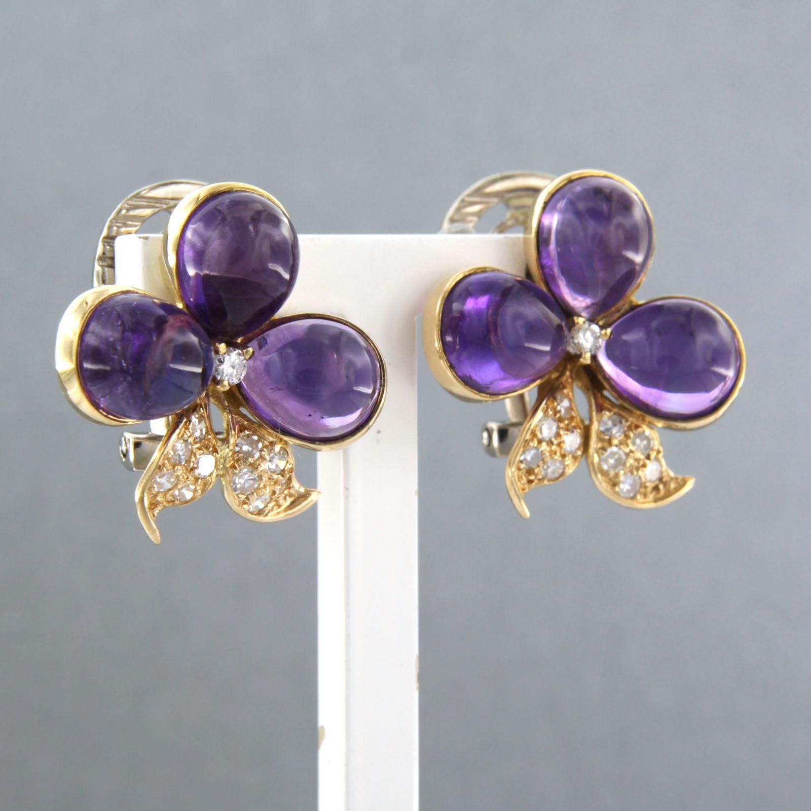 Brilliant Cut Earrings set with amethyst and diamonds 18k bicolour gold For Sale