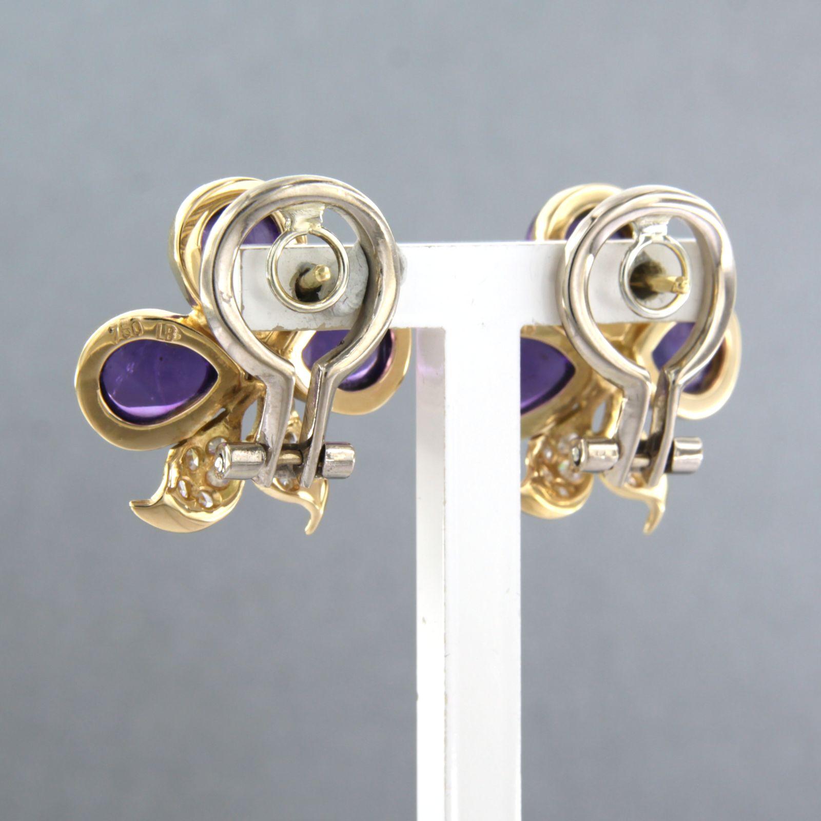 Earrings set with amethyst and diamonds 18k bicolour gold In Excellent Condition For Sale In The Hague, ZH