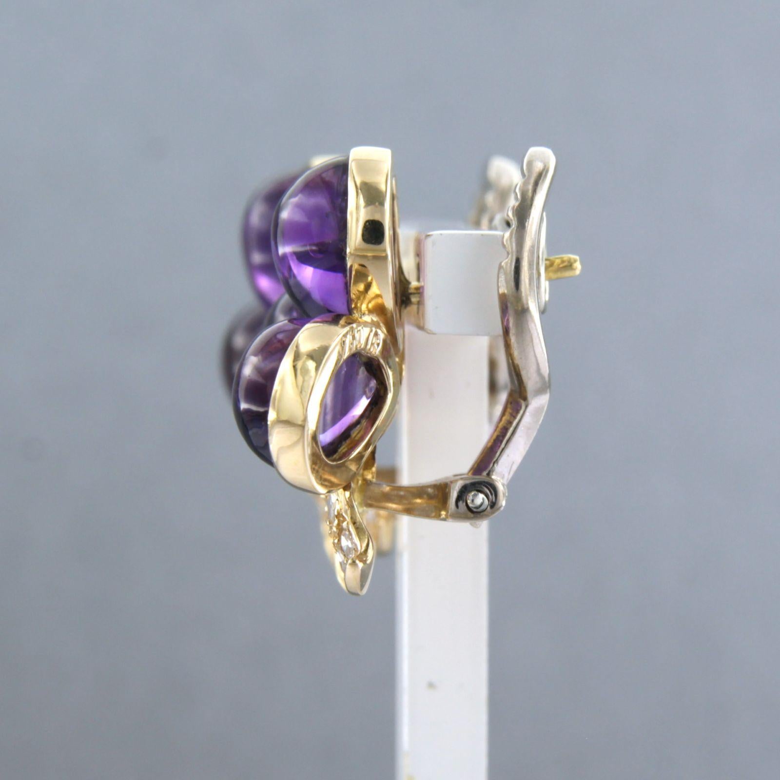 Women's Earrings set with amethyst and diamonds 18k bicolour gold For Sale