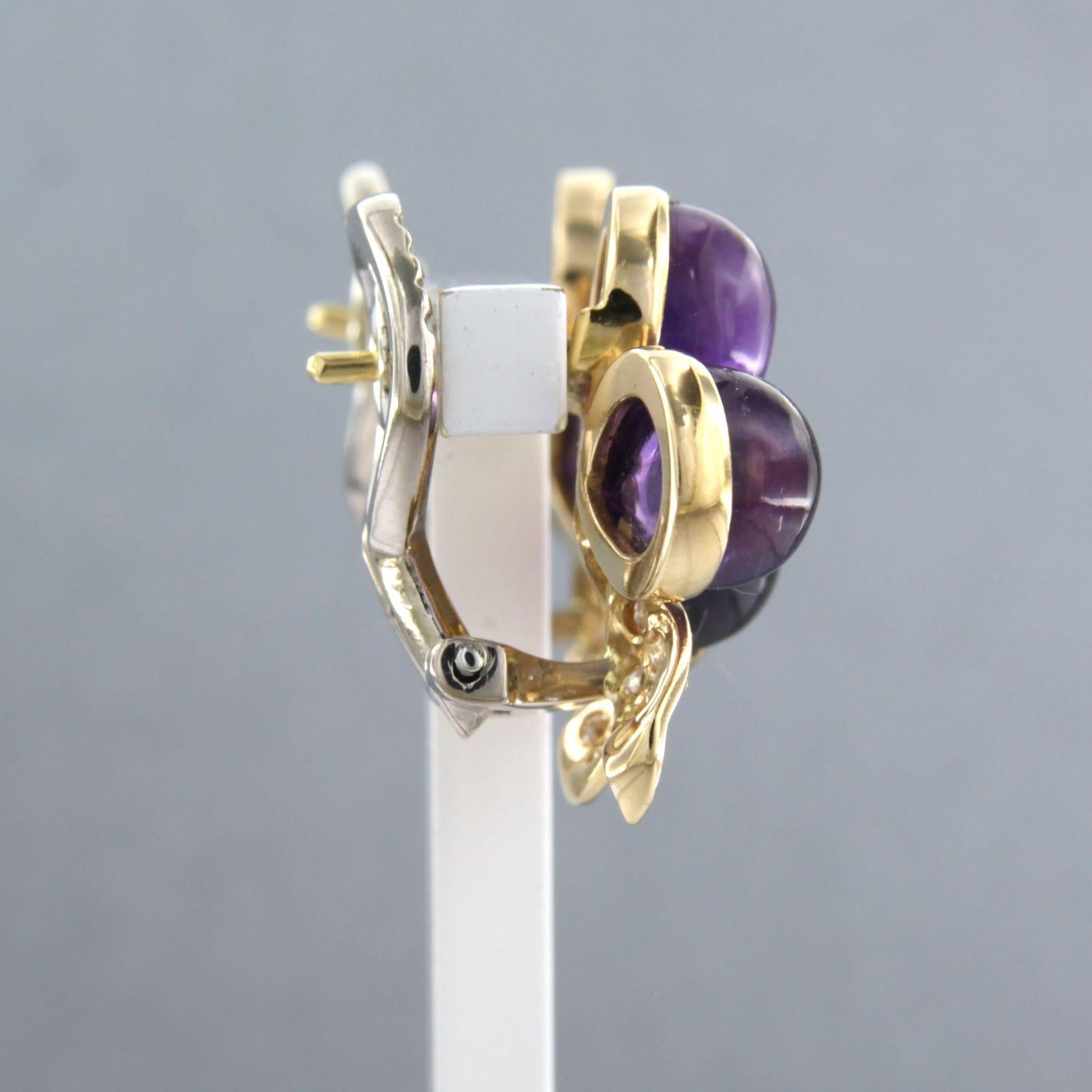 Earrings set with amethyst and diamonds 18k bicolour gold For Sale 1